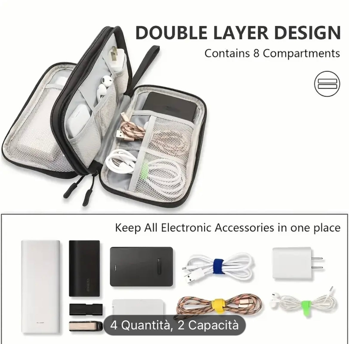 Borsa Portaoggetti per Accessori Elettronici, Organizzatore di Cavi